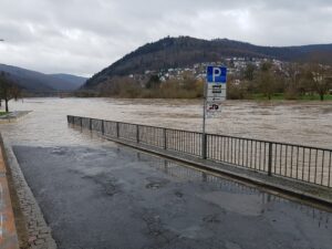 Flooded parking area in Eberbach in 2019