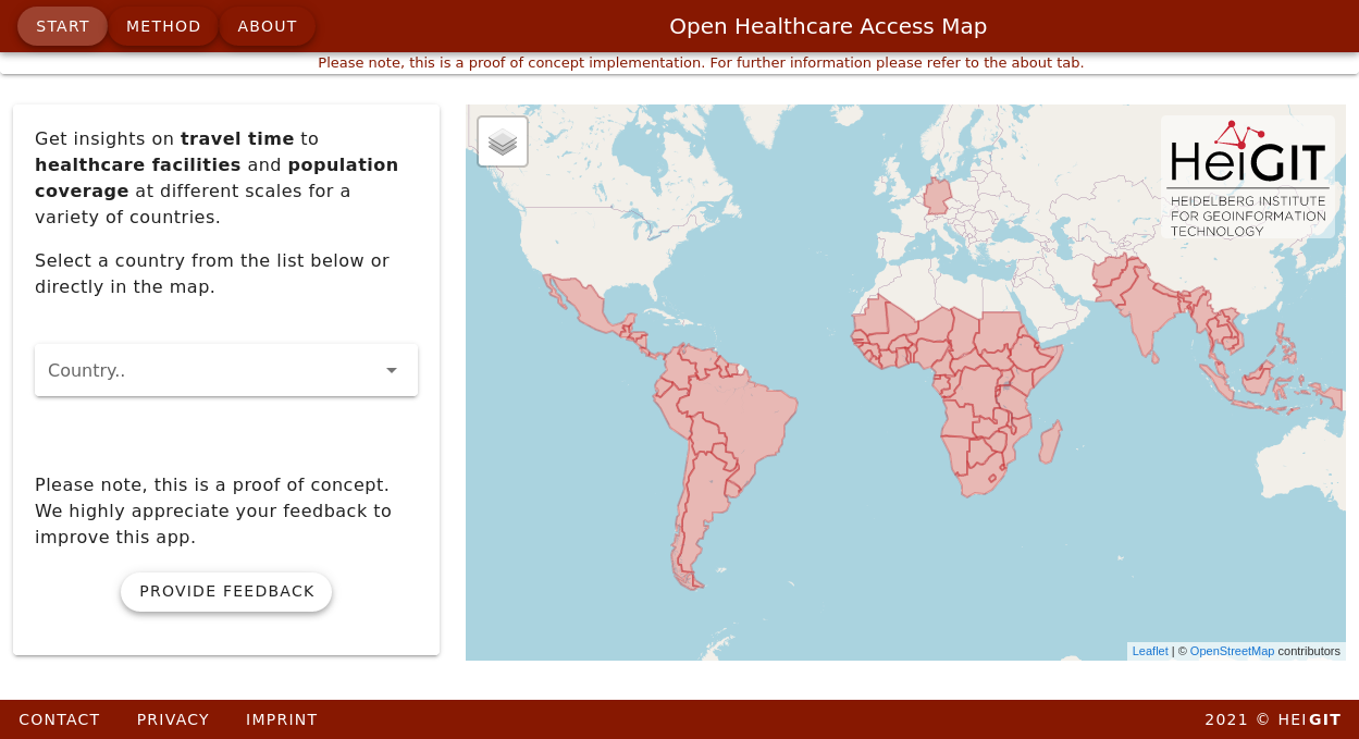 Overview of all available countries in Open Healthcare Access Map